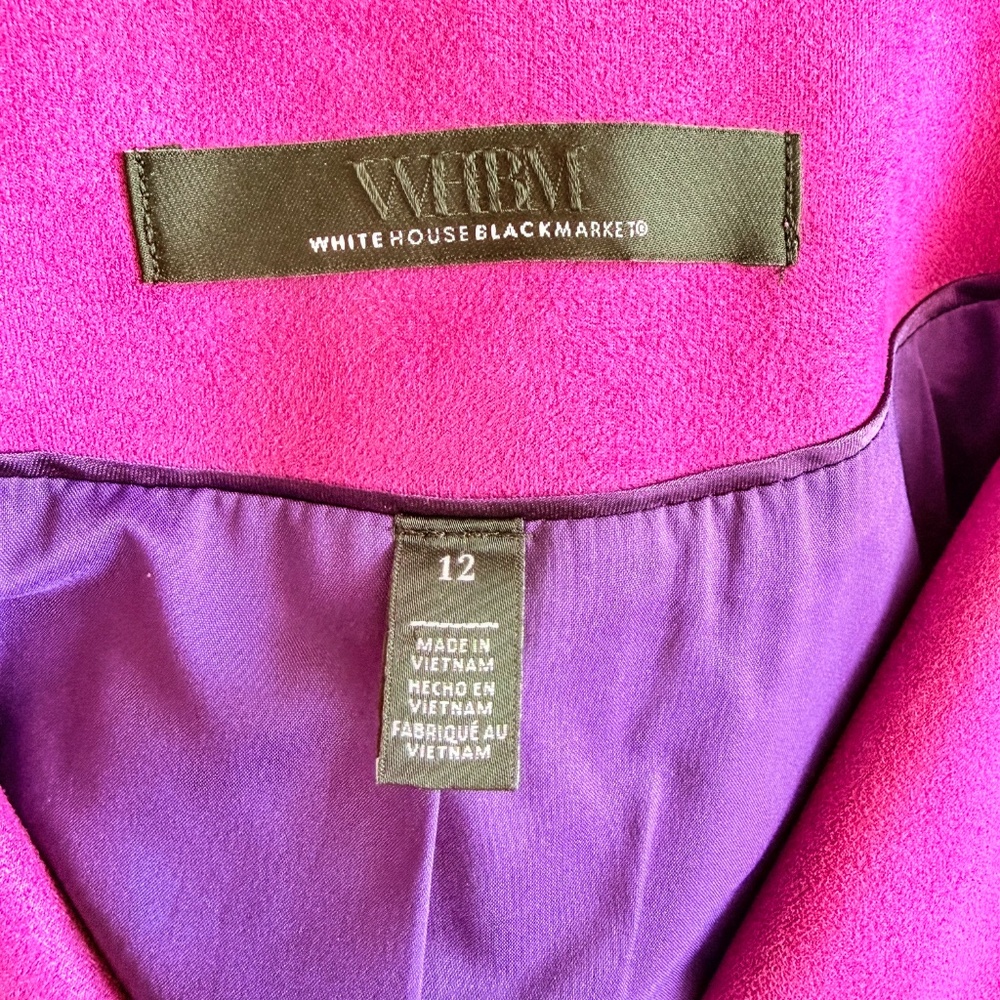 Bold Magenta Preppy Career Faux Suede Double Breasted Studio Blazer WHBM Size 12 - Picture 15 of 17